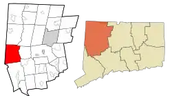 Kent's location within Litchfield County and Connecticut