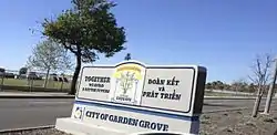 Welcome sign marking the entrance to Little Saigon in Garden Grove, California