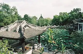 Lake with water lilies in Liyuan Garden, Wuxi