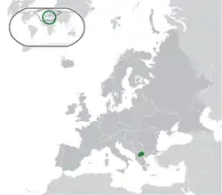 Location of North Macedonia (green)in Europe (dark grey)  –  [Legend]