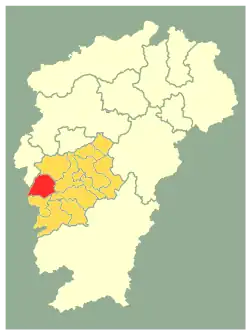 Location of Yongxin County (red) within Ji'an City (gold) and Jiangxi