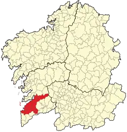 Location of the comarca of Vigo within Galicia.