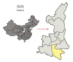 Location of Ankang City jurisdiction in Shaanxi