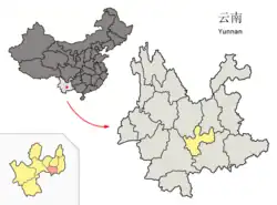 Location of Tonghai County (yellow) and Yuxi City (yellow) within Yunnan