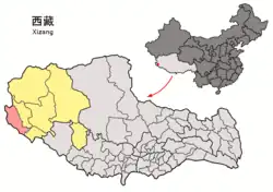 Location of Zanda County within Tibet Autonomous Region