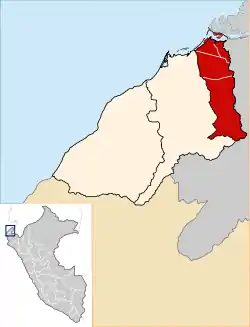 Location of Zarumilla in the Tumbes Region