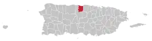 Map of Puerto Rico highlighting Manatí Municipality