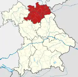 Map of Bavaria highlighting Upper Franconia