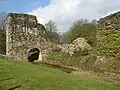 View from the south showing entrance, moat and drawbridge pit.