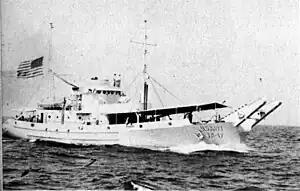 Locust (YN-17) underway, probably during builders trials in late December 1942, off Cleveland, OH