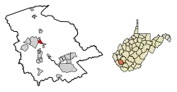 Location of Logan in Logan County, West Virginia.