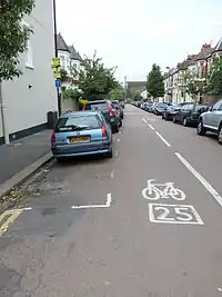 Road marking to indicate street is part of a London Cycle Network route.