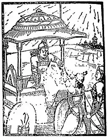 After the death of Dronacharya, his son Ashwathama used Narayanashtra against Pandava forces. Lord Krishna advised the Pandavas to immediately drop their weapons and utterly surrender to the great astra of Lord Vishnu to stop the Narayanastra but Bhima refused to surrender. Then Krishna and Arjun began forcibly to take off all weapons from Bhima and to dragg him down from his chariot.