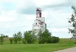 Grain elevator along the railway in Loreburn