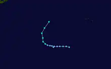 Track map of a tropical storm over the northeastern Atlantic