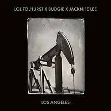 A black-and-white photograph of a pumpjack over a black background. The artists' names are typed above, and the album's name below, in all caps in gray text.