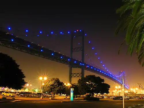 Vincent Thomas Bridge illuminated with blue LEDs