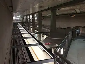 View of the platform at Civic Center/Grand Park station from the mezzanine level