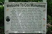 Photo of the sign erected explaining the events of the Lost Children of the Alleghenies in Blue Knob State Park