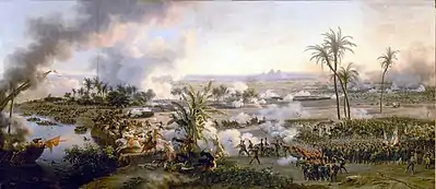 Cavalry battlescene with pyramids in background