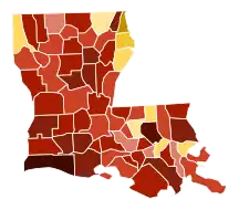 Image 18Map of parishes in Louisiana by racial plurality, per the 2020 U.S. census
Legend

 

Non-Hispanic White  40–50%  50–60%  60–70%  70–80%  80–90%  90%+
Black or African American  40–50%  50–60%  60–70%  70–80% 

 (from Louisiana)