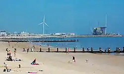 Beach and harbour at Lowestoft, the district's largest town.