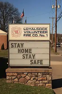  Pennsylvania fire company sign saying, "Stay Home, Stay Safe"