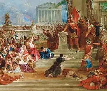 Roman general Lucius Mummius Achaicus in The Sack of Corinth, by Thomas Allom (detail)