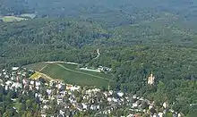 Aerial photo: Neroberg and Opelbad, Russian-Orthodox church and the houses of Wiesbaden in the foreground