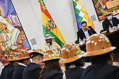 Luis Arce with leaders of the Bolivian Workers' Center.