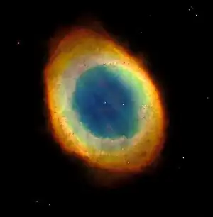 Image 33The Ring nebula, a planetary nebula similar to what the Sun will become (from Formation and evolution of the Solar System)