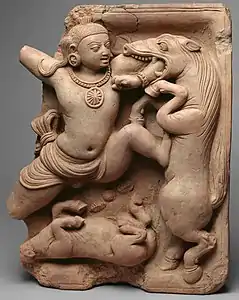 Krishna fighting the horse demon Keshi, 5th century