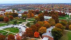 Drone photo showing an overhead view of the MidAmerica University Campus