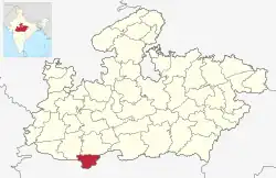 Location of Burhanpur district in Madhya Pradesh