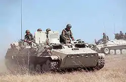 US Marines using a former Soviet MT-LB vehicle as part of the OPFOR during an exercise