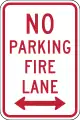 No Parking Fire Lane / (arrow) (R7-H10)