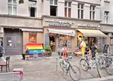 Rainbow bleachers on Maaßenstraße.