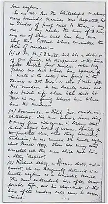 Melville Macnaghten's handwritten memo