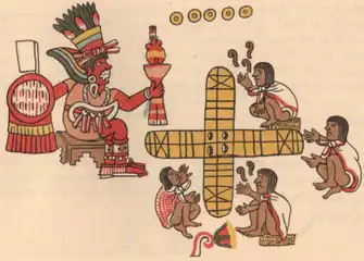 Image 12Patolli game being watched by Macuilxochitl as depicted on page 048 of the Codex Magliabechiano (from Board game)