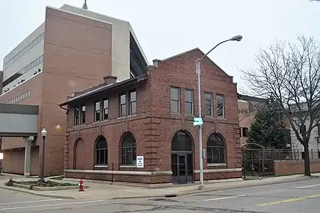 The freight depot, northwest of the station in 2020.