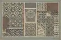 Watercolour drawing recording various zellij patterns in the 14th-century Tashfiniya Madrasa of Tlemcen, prior to its demolition in the 19th century