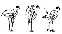 Illustration demonstrating the steps of Mawashi geri