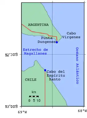 Espíritu Santo Cape at the eastern end of the Strait of Magellan