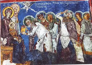 The Adoration of the Magi.(Fresco in Cappadocia, 12th century)