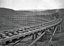 steam train on wood trestle