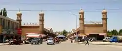 Main entrance of a bazaar in the county seat of Qiemo