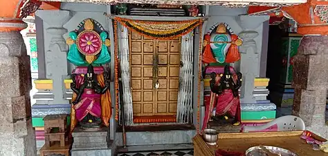 The main door of the sanctum sanctorum of the Sriranganathaswamy temple in Jiyaguda, Hyderabad.