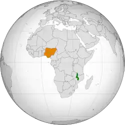 Map indicating locations of Malawi and Nigeria