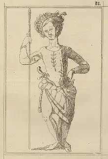 A Malay soldier armed with a spear and a keris.