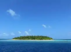 A typical desert island of Baa atoll, with its reef on the first ground.